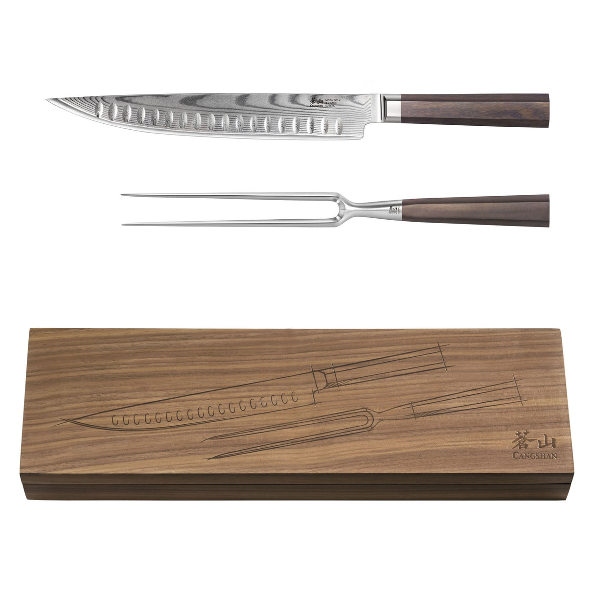 MAYA SERIES 2-PIECE CARVING SET WITH WALNUT BOX