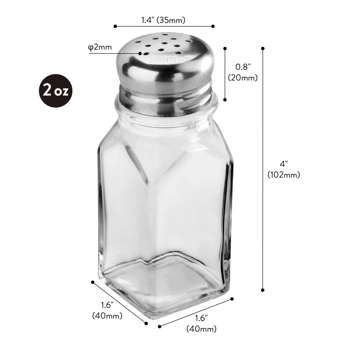 SQUARE SHAKER WITH MUSHROOM TOP - 2 OZ
