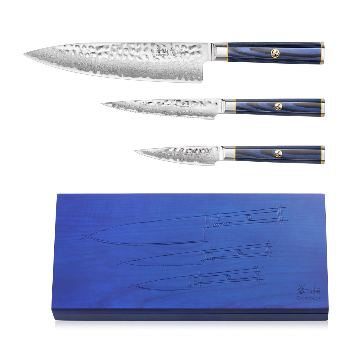 KITA SERIES 3-PIECE STARTER KNIFE SET, HIGH CARBON X-7 DAMASCUS STEEL