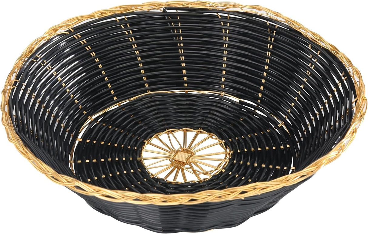 WOVEN SERVING BASKET, BLACK/GOLD