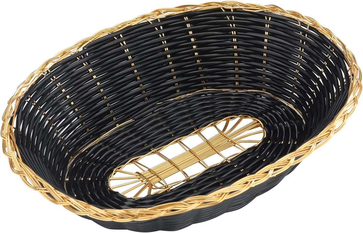 WOVEN SERVING BASKET, BLACK/GOLD