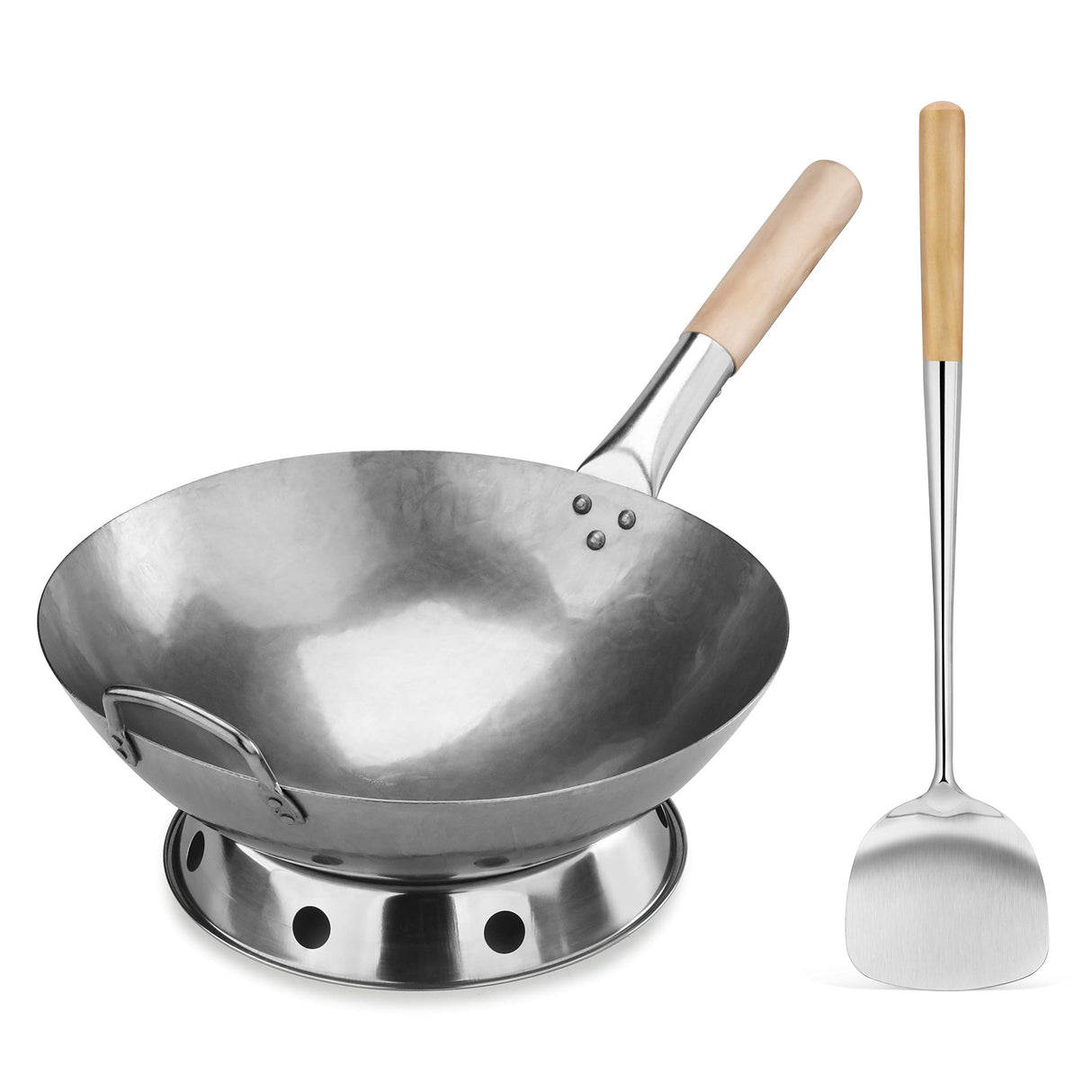 CARBON STEEL POW WOK SET, 3-PC, 14"