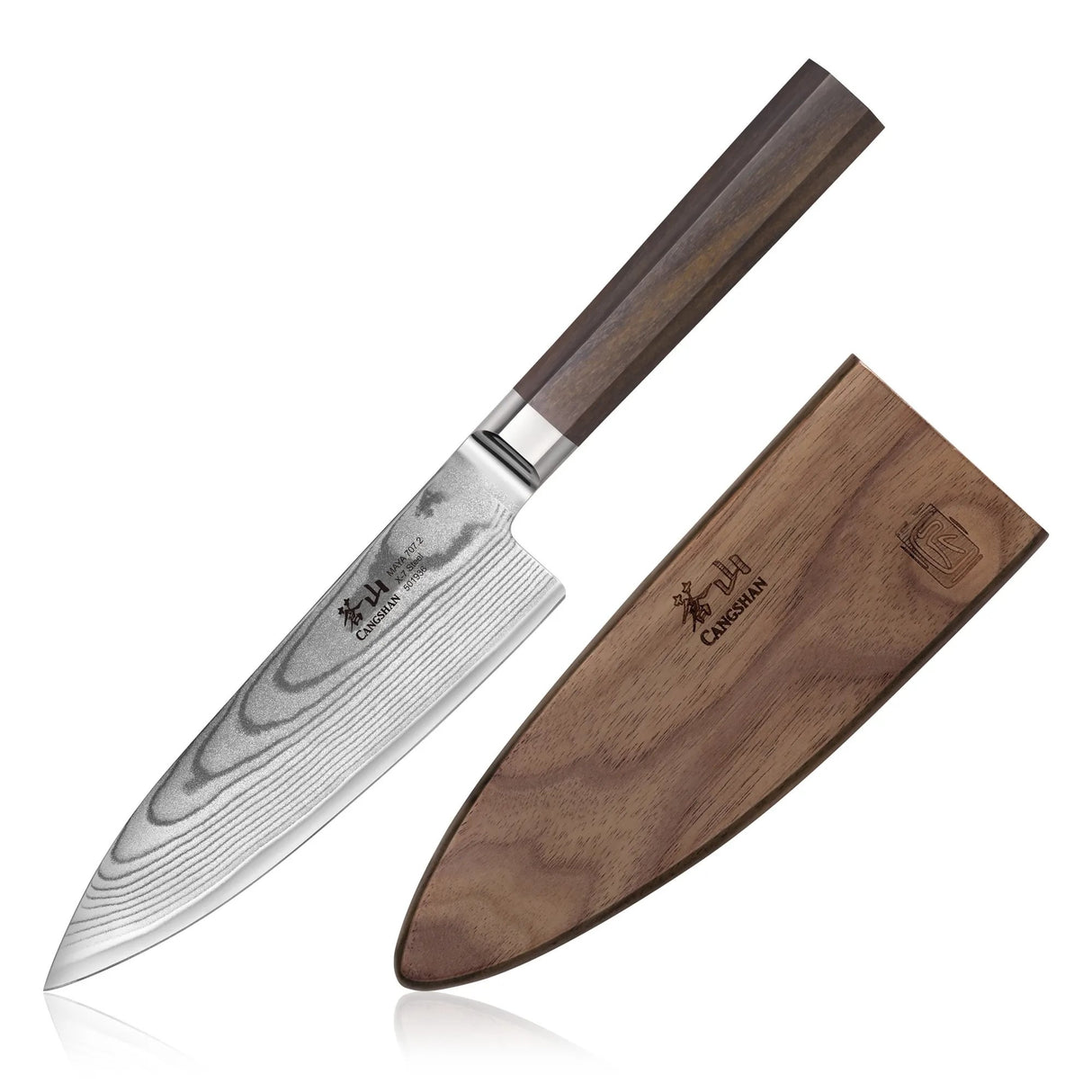 MAYA SERIES 6" CHEF'S KNIFE WITH SHEATH, HIGH CARBON X-7 DAMASCUS STEEL