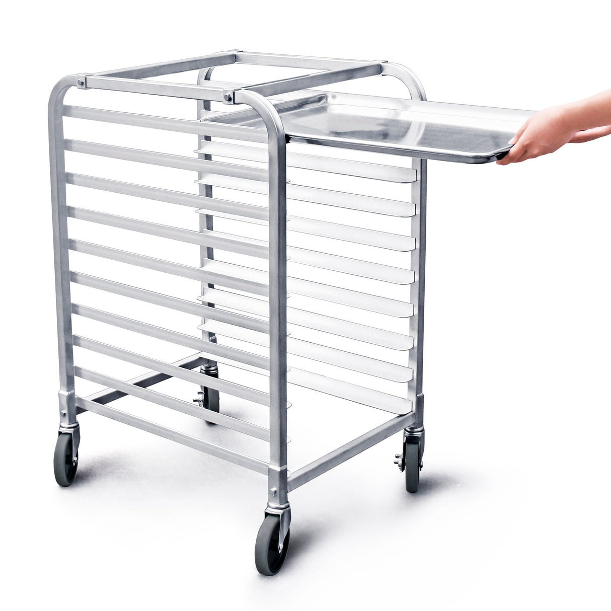 ALUMINUM PAN RACK WITH BRAKE WHEELS