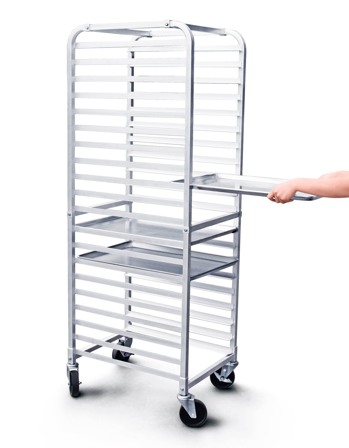 ALUMINUM PAN RACK WITH BRAKE WHEELS
