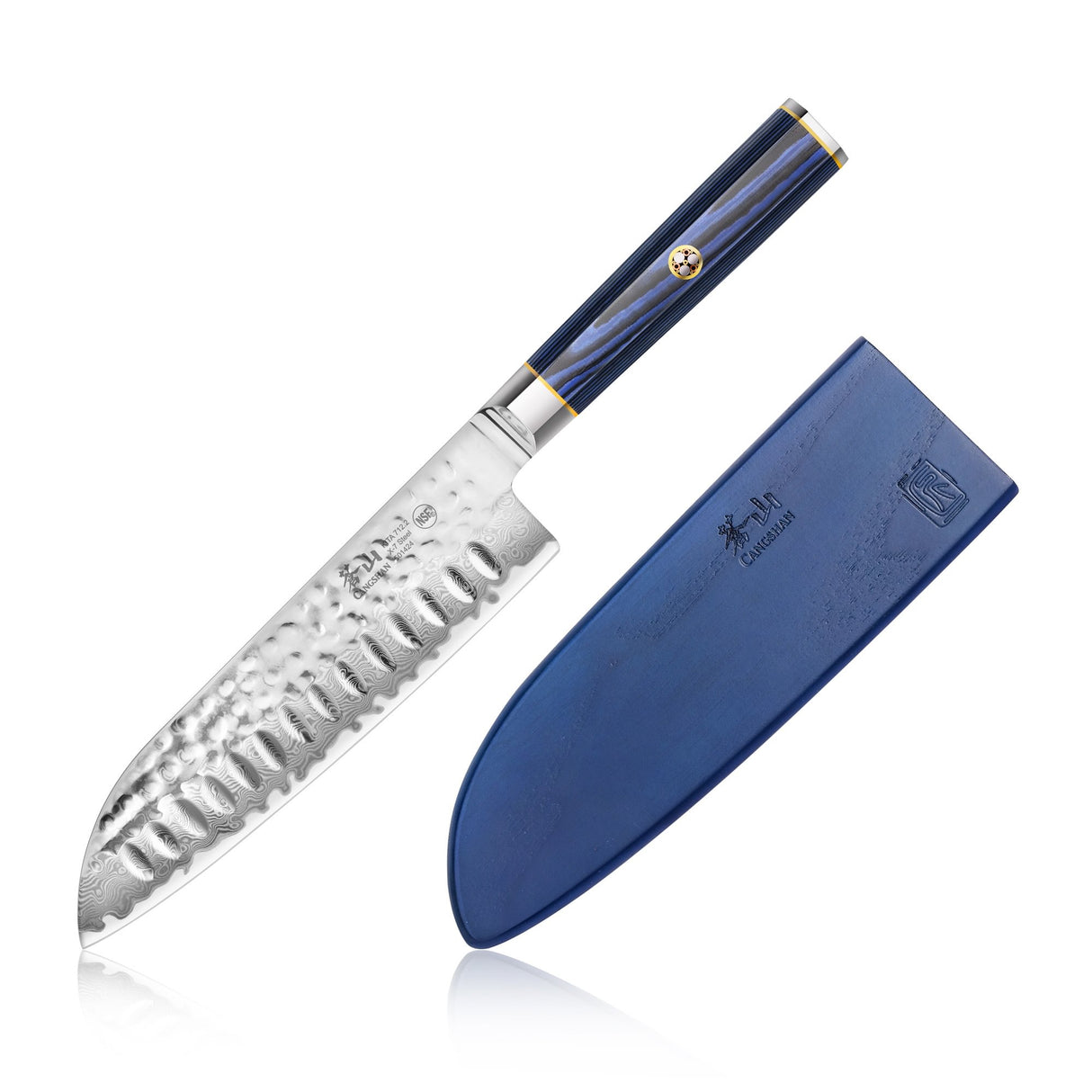 KITA SERIES SANTOKU KNIFE WITH SHEATH, HIGH CARBON X-7 DAMASCUS STEEL