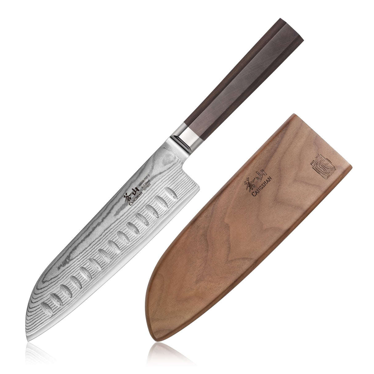 MAYA SERIES 7" SANTOKU KNIFE WITH SHEATH, HIGH CARBON X-7 DAMASCUS STEEL