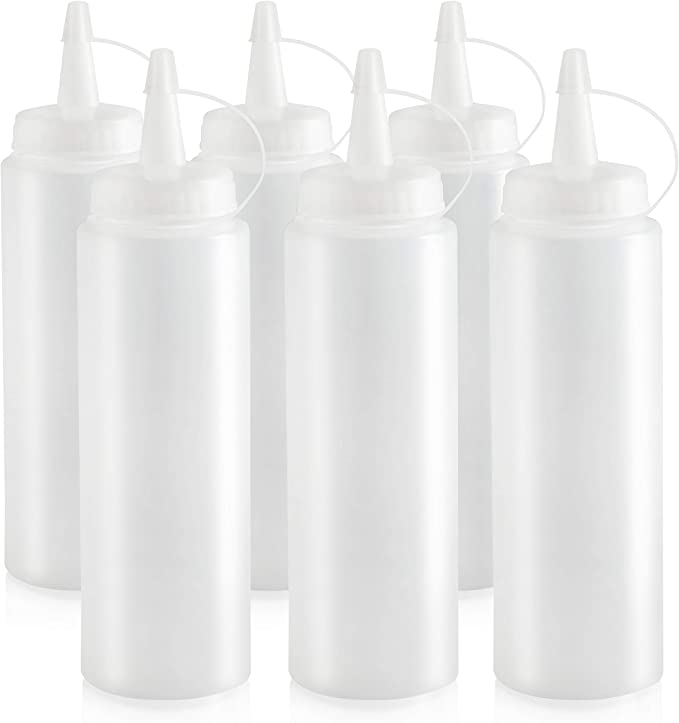 New Star Foodservice 26115 Squeeze Bottles, Plastic, 8 oz, Clear, Pack of 6