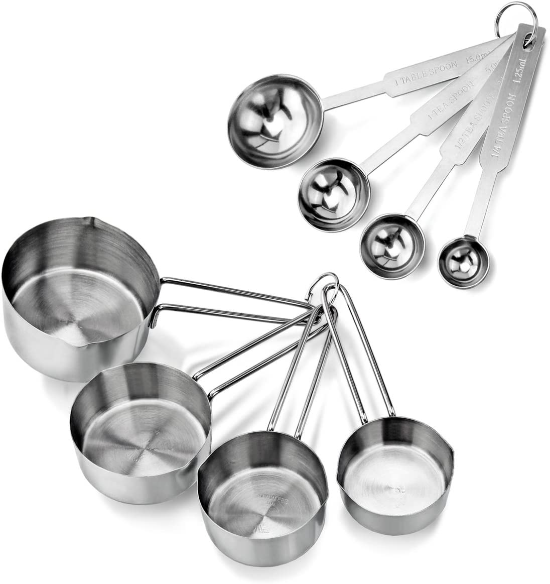 Cook with Color 8-Piece Measuring Cups and Measuring Spoon Set - Stainless Steel Liquid Measuring Cup Set or Dry Measuring Cups Set (Black)