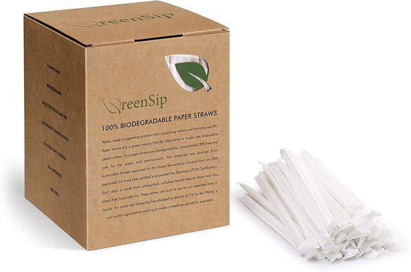 New Star Foodservice 1028645 Individually Wrapped Biodegradable Paper Drinking Straws, 500-Pack, White