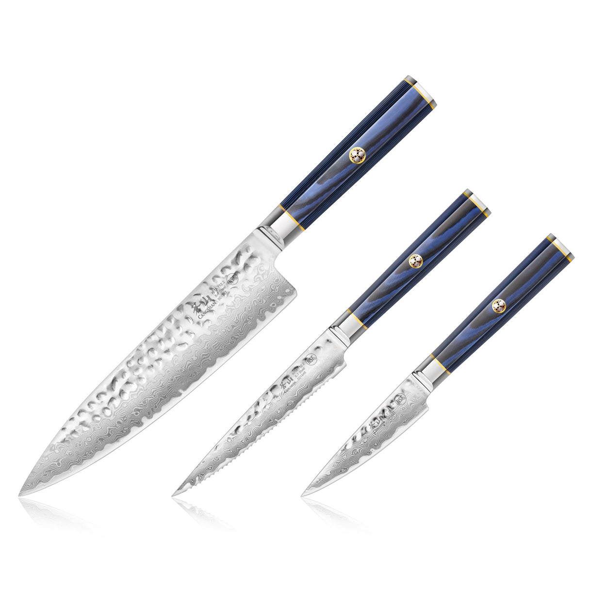 KITA SERIES 3-PIECE STARTER KNIFE SET, HIGH CARBON X-7 DAMASCUS STEEL