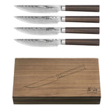 MAYA SERIES 4-PIECE STEAK KNIFE SET WITH WALNUT BOX, HIGH CARBON X-7 DAMASCUS STEEL