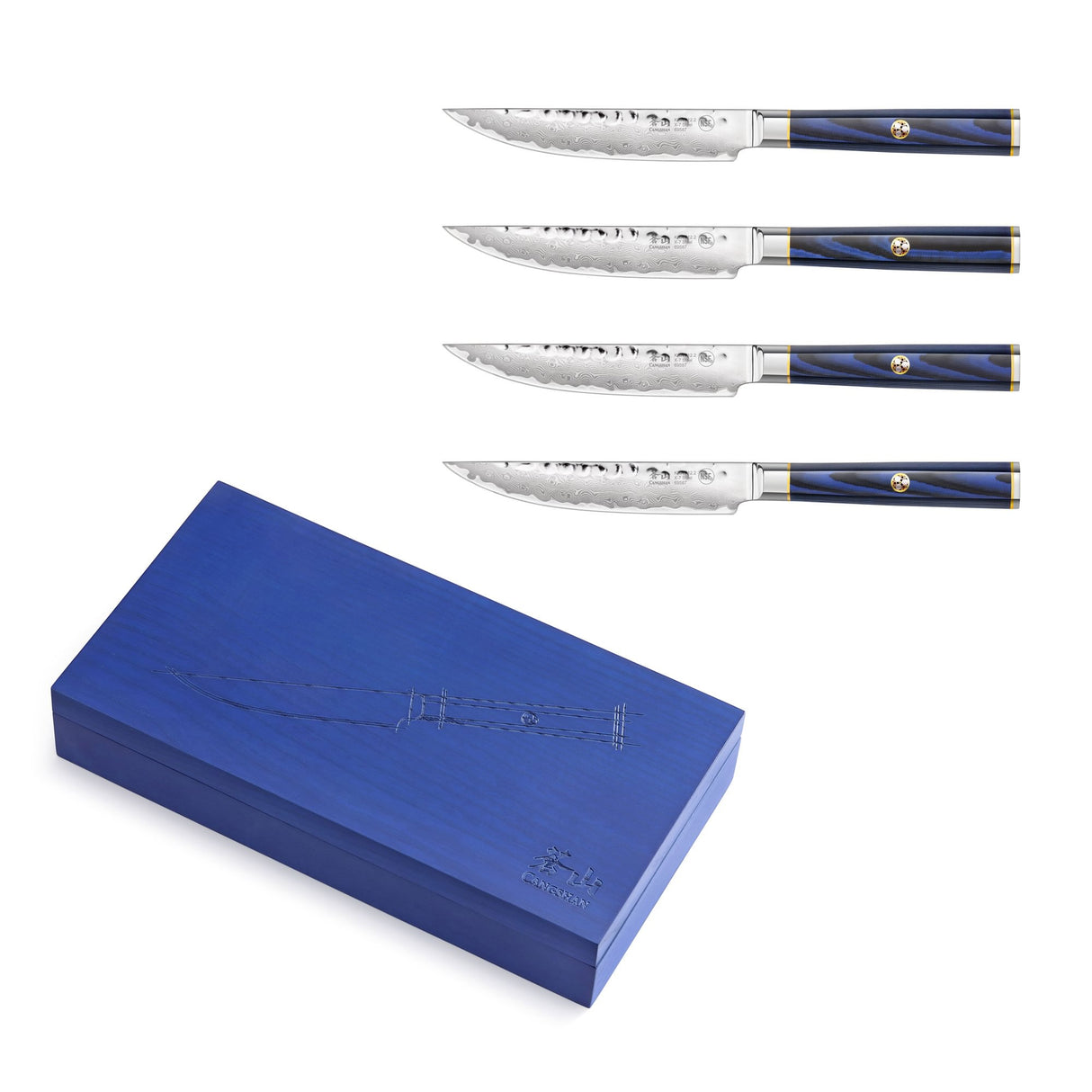 KITA SERIES 4-PIECE FINE EDGE STEAK KNIFE SET, HIGH CARBON X-7 DAMASCUS STEEL