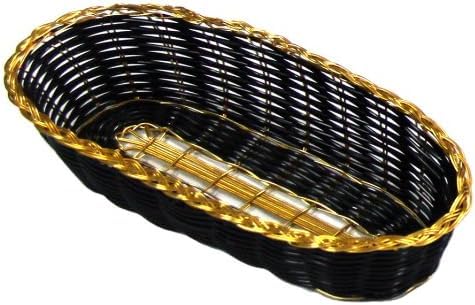 WOVEN SERVING BASKET, BLACK/GOLD