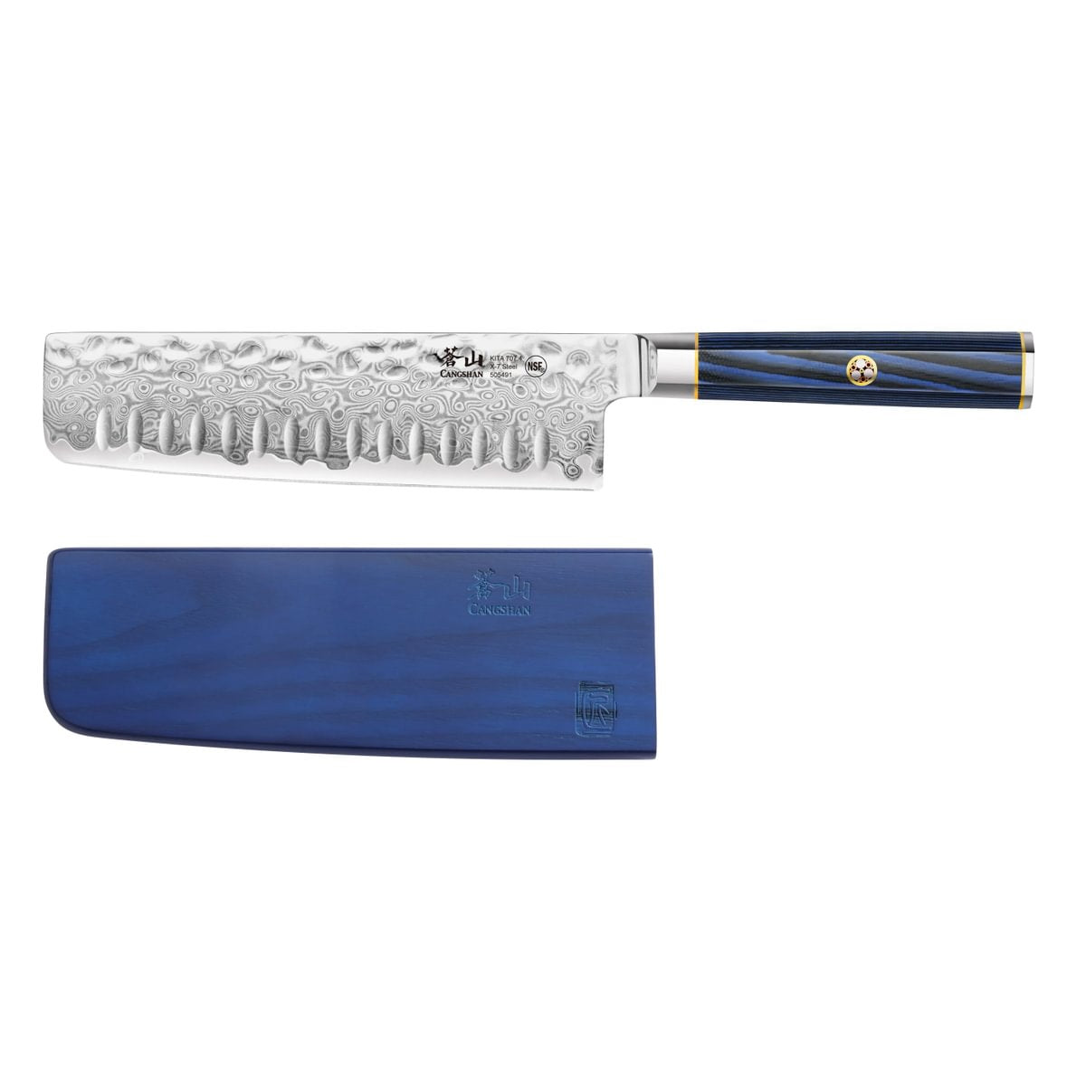 KITA SERIES 7-INCH NAKIRI KNIFE WITH SHEATH, HIGH CARBON X-7 DAMASCUS STEEL