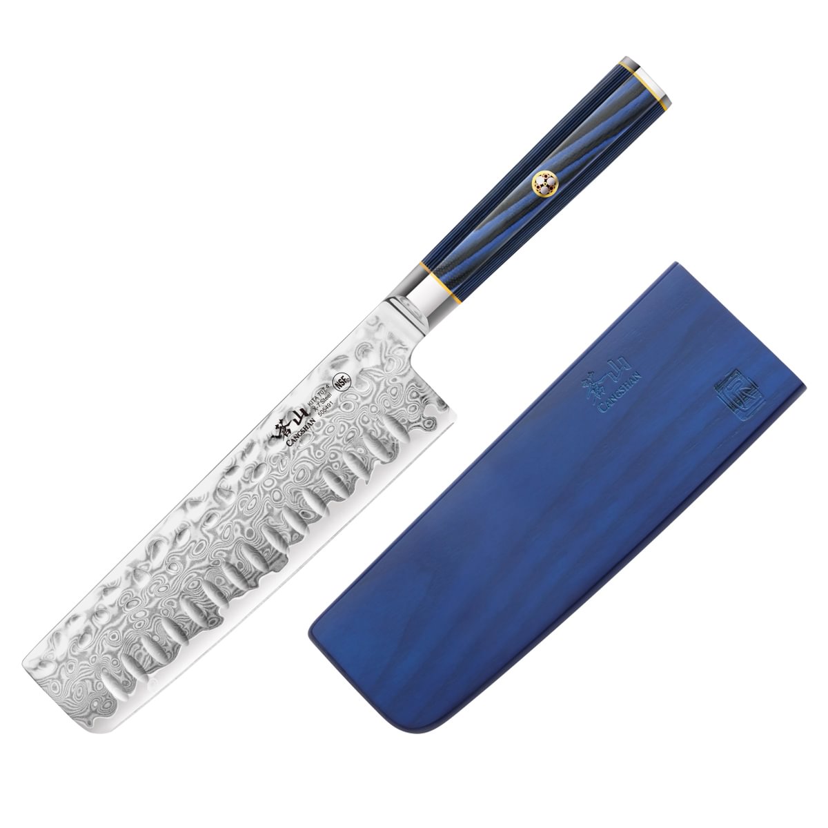 KITA SERIES 7-INCH NAKIRI KNIFE WITH SHEATH, HIGH CARBON X-7 DAMASCUS STEEL