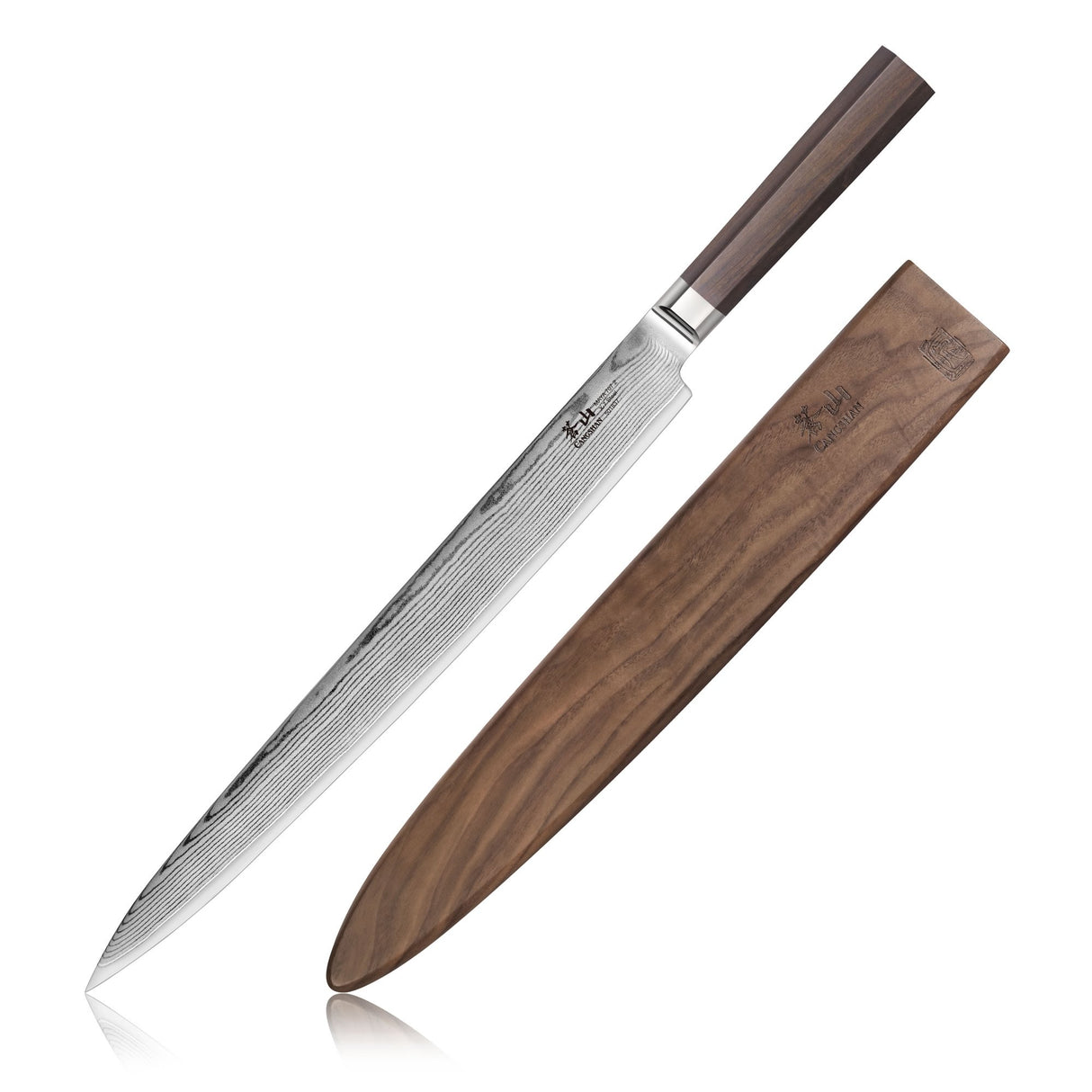 MAYA SERIES 12" SASHIMI KNIFE WITH SHEATH, HIGH CARBON X-7 DAMASCUS STEEL