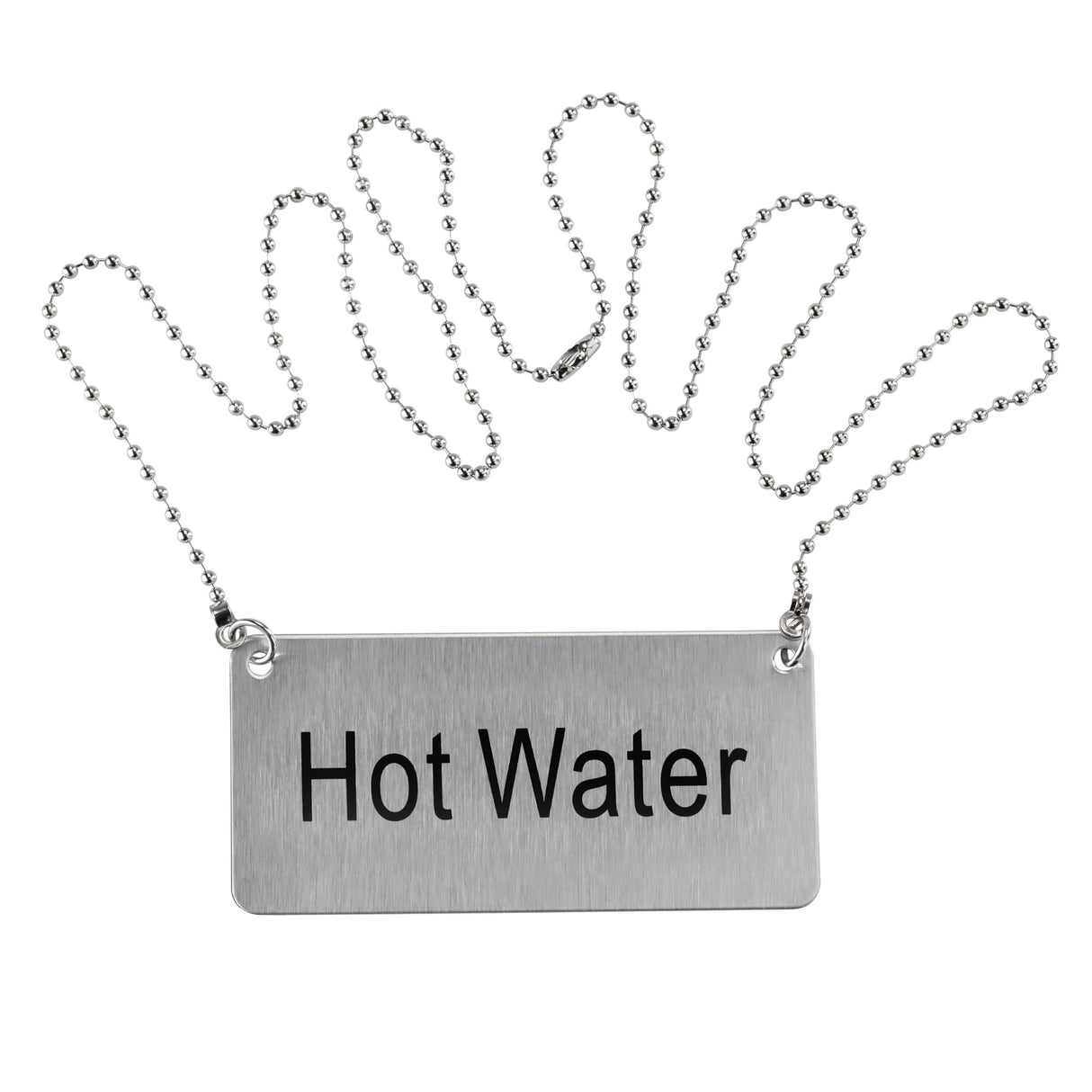 STAINLESS STEEL CHAIN SIGN, "HOT WATER"