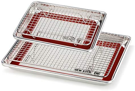 New Star Foodservice 1028751 Commercial-Grade Bun Pan/Baking Sheet, Baking Mat, Cooling Rack Combo, 1/4 and 1/2 Sizes Each
