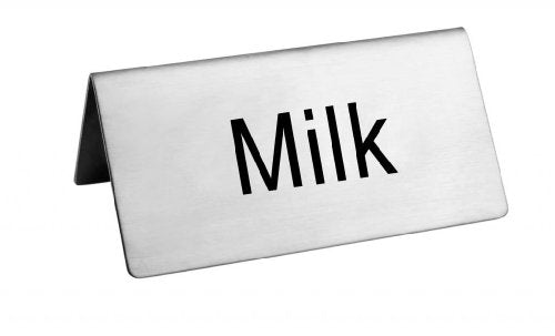 New Star Foodservice 27341 Stainless Steel Table Tent Sign,"Milk", 3-Inch by 1-1/2-Inch, Set of 2