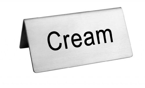 New Star Foodservice 27365 Stainless Steel Table Tent Sign,"Cream", 3-Inch by 1-1/2-Inch, Set of 2