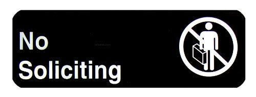 New Star Foodservice 56129 1-Piece 3"x 9" Sign, Black, Plastic (No Soliciting)