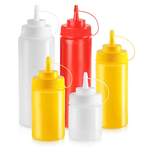 New Star Foodservice 26283 Squeeze Bottles, Plastic, 8 oz, Red, Pack of 6