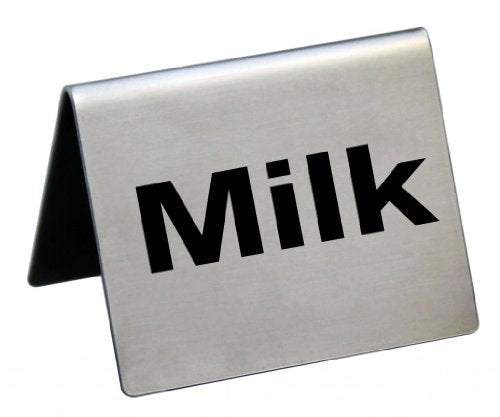 New Star Foodservice 27150 Stainless Steel Table Tent Sign,"Milk", 2-Inch by 2-Inch, Set of 2