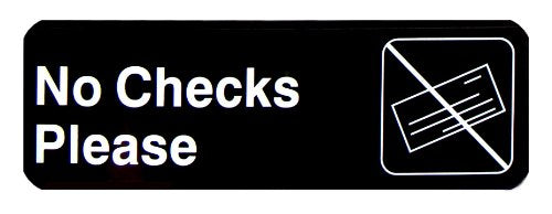 New Star Foodservice 56075 1-Piece 3"x 9" Sign, Black, Plastic No Checks Please