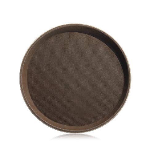 New Star Foodservice 24944 Restaurant Grade Non-Slip Tray, Plastic, Rubber Lined, Round (11-Inch, Brown)