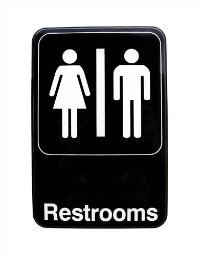New Star Foodservice 56341 1-Piece 6" x 9" Sign, Black, Plastic (Restrooms)
