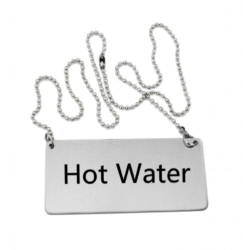 New Star Foodservice 27501 Stainless Steel Chain Sign, (Hot Water), 3.5"x 1.5", Set of 2