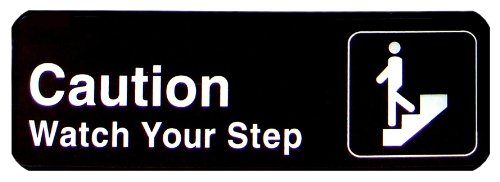 New Star Foodservice 56150 1-Piece 3"x 9" Sign, Black, Plastic (Caution Watch Your Step)