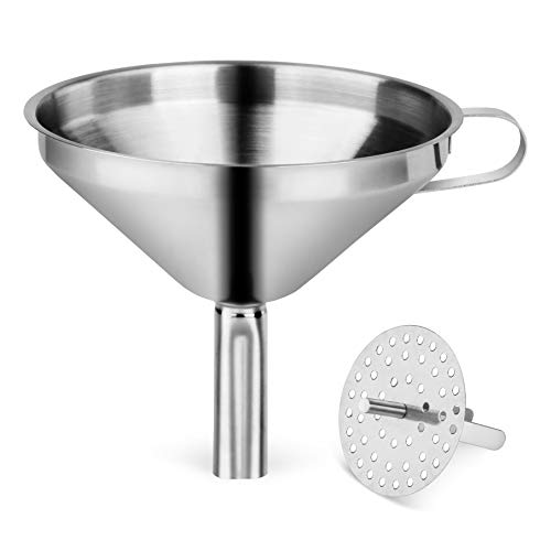 New Star Foodservice 42641 Stainless Steel Funnel with Detachable Strainer/Filter, 5", Silver