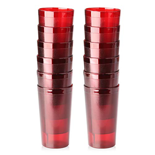 New Star Foodservice 46328 Tumbler Beverage Cup, Stackable Cups, Break-Resistant Commercial SAN Plastic, 12 oz, Red, Set of 12