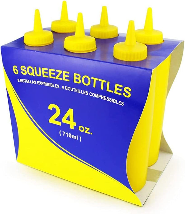 New Star Foodservice 26559 Squeeze Bottles, Plastic, 24 oz, Yellow, Pack of 6