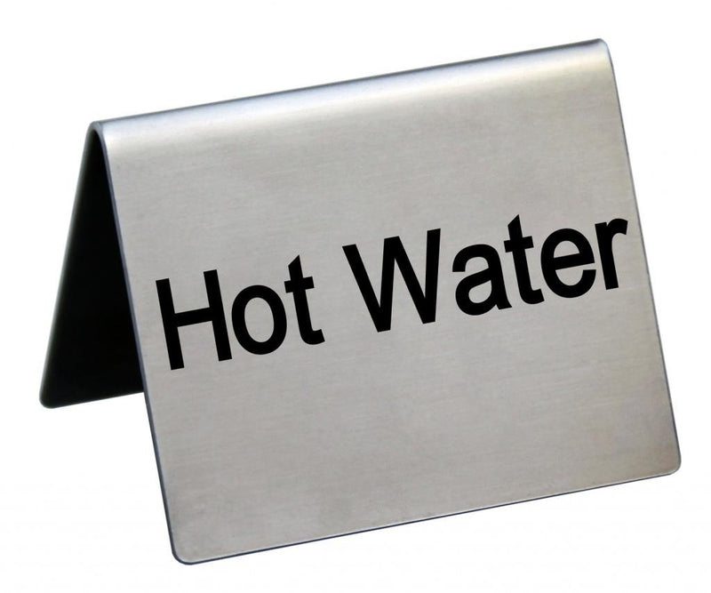 New Star Foodservice 27136 Stainless Steel Table Tent Sign, "Hot Water", 1.5" x 2", Set of 2