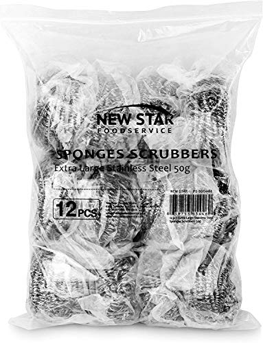 New Star Foodservice 54460 Extra Large(50 Grams) Stainless Steel Sponges Scrubbers, Set of 12