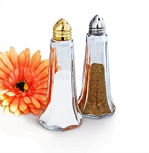 New Star Foodservice 22438 Glass Tower Salt and Pepper Shaker with Gold Plated Top, 1-Ounce, Set of 12
