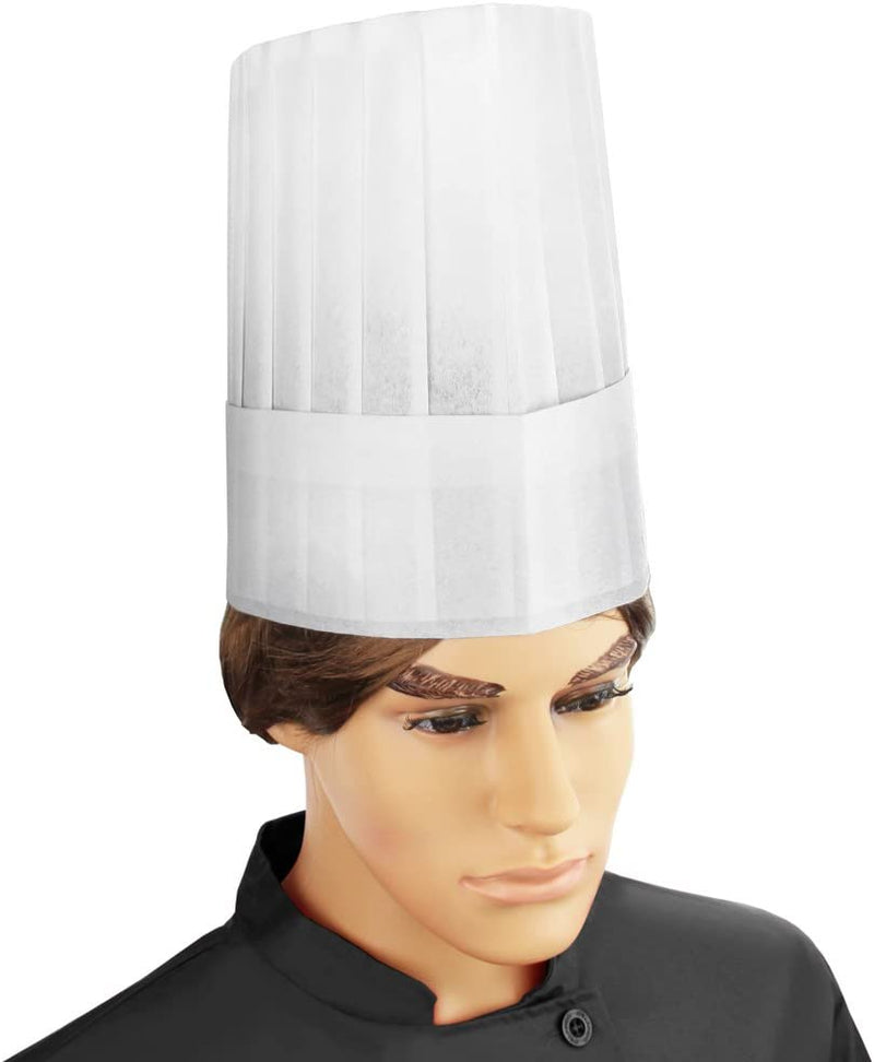 New Star Foodservice 32208 Disposable Non Woven Flat Chef Hat, 9-Inch, White, Set of 10