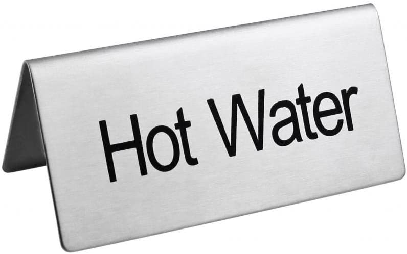 New Star Foodservice 27334 Stainless Steel Table Tent Sign, (Hot Water), 3 x 1.5-Inch, Set of 6