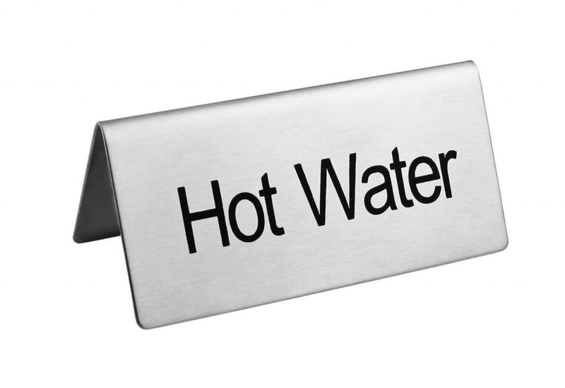 New Star Foodservice 27327 Stainless Steel Table Tent Sign, (Hot Water), 3"x 1.5", Set of 2