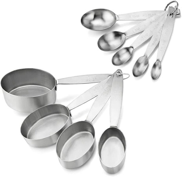 New Star Foodservice 42931 Commercial Quality Stainless Steel Oval Measuring Cups and Spoons Combo Set