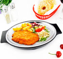 New Star Foodservice 26733 Oval Stainless Steel Sizzling Platter with Insulated Holder, 11.63" x 8", Black