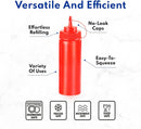 New Star Foodservice 26436 Squeeze Bottles, Plastic, Wide Mouth, 32 oz, Red, Pack of 6