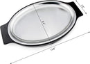 New Star Foodservice 26733 Oval Stainless Steel Sizzling Platter with Insulated Holder, 11.63" x 8", Black
