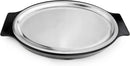 New Star Foodservice 26733 Oval Stainless Steel Sizzling Platter with Insulated Holder, 11.63" x 8", Black