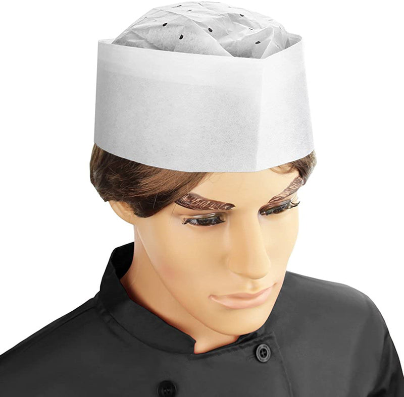 New Star Foodservice 32192 Disposable Non Woven Flat Chef Hat, 3.5-Inch, White, Set of 100