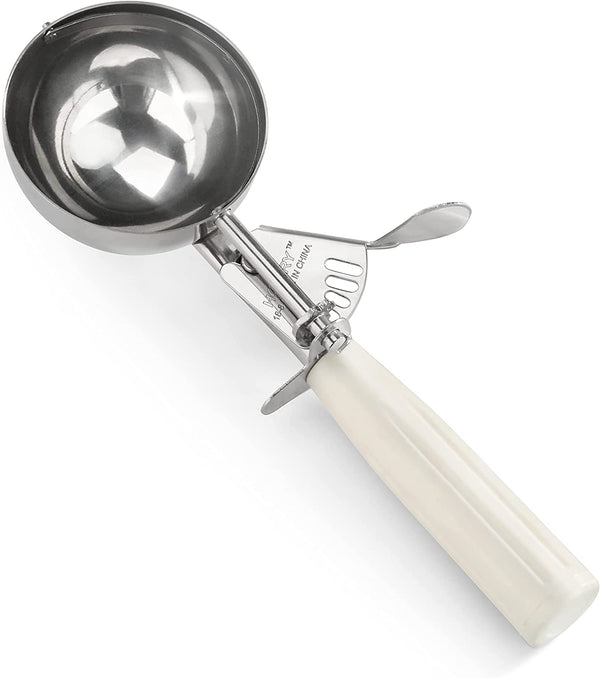 New Star Foodservice 34745 Commercial-Grade Thumb Press Food Disher / Ice Cream Scoop, 18/8 Stainless Steel, 4.67 oz, Size 6, White