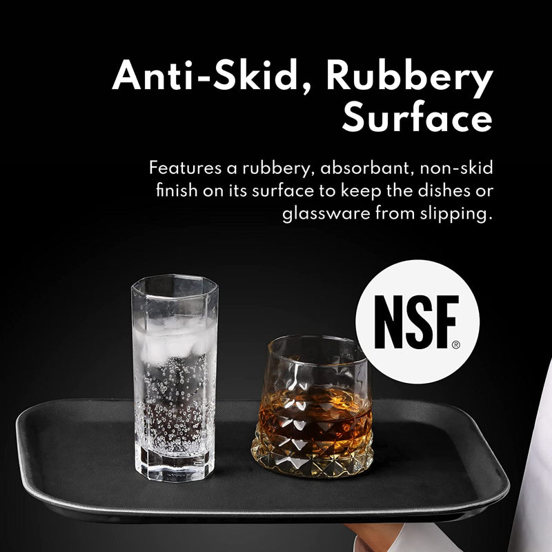 New Star Foodservice 24852 Restaurant Grade Non-Slip Tray, Plastic, Rubber Lined, Rectangular, 10" x 14" Inch, Black
